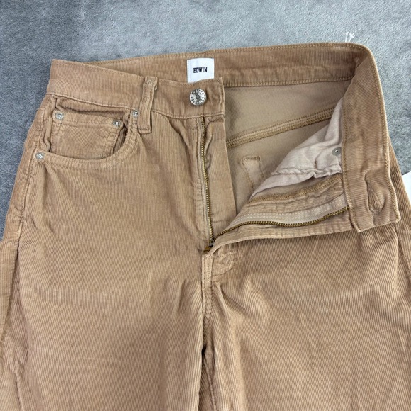 Edwin Ryder Camel Beige Corduroy Flare Pants Womens Size 24 High Rise Preppy NWT - Picture 16 of 16